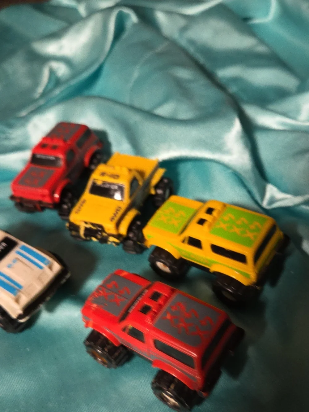 Assorted Kids Toy Monster Trucks - Red, Yellow, Green, White. Mcdonalds Toy Truc
